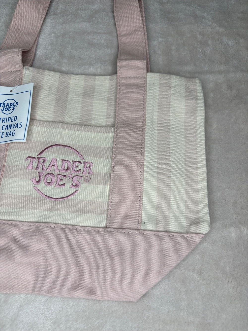 Trader Joe’s Lavender/Baby Pink Mini Striped Tote Bag - Picture 4 of 5